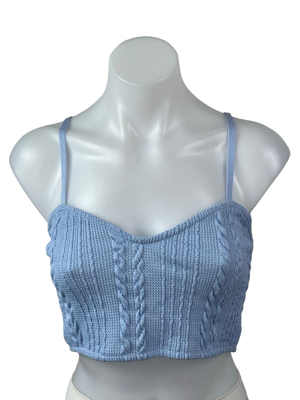 Zara Women's Blue Cable Knit Sleeveless Sweetheart Neck Crop Cami Tank Top Sz S